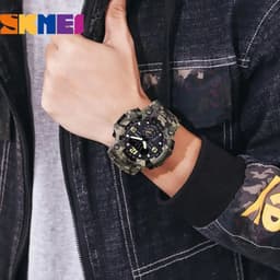 image-Vintage Men Military Watch 50m Waterproof Wristwatch SKMEI Top Brand Casual Sport Style Digital Clock PU Band Watch Men Original