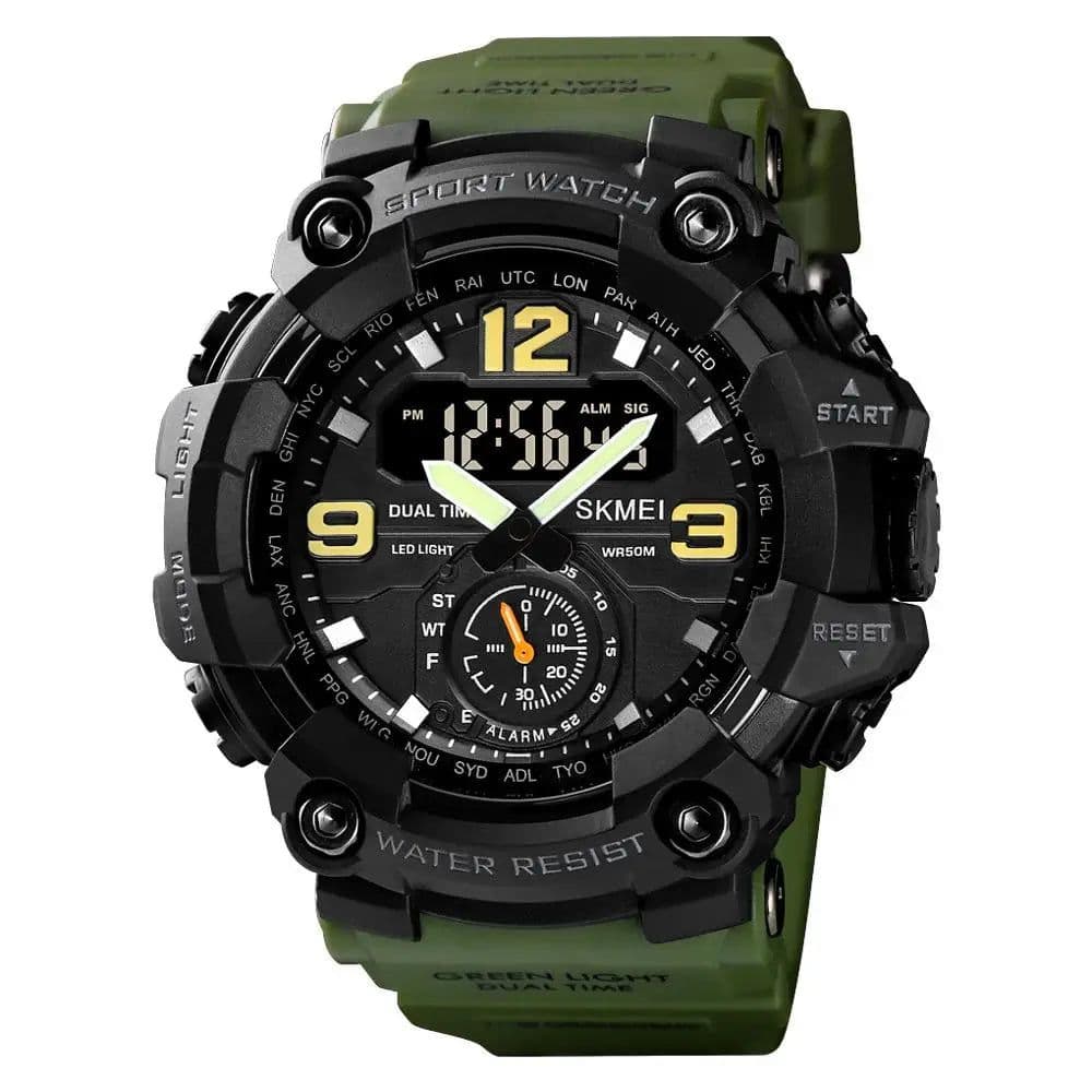 image-Vintage Men Military Watch 50m Waterproof Wristwatch SKMEI Top Brand Casual Sport Style Digital Clock PU Band Watch Men Original