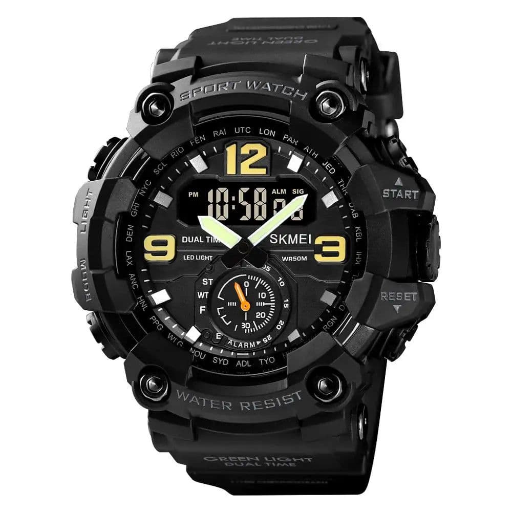 image-Vintage Men Military Watch 50m Waterproof Wristwatch SKMEI Top Brand Casual Sport Style Digital Clock PU Band Watch Men Original