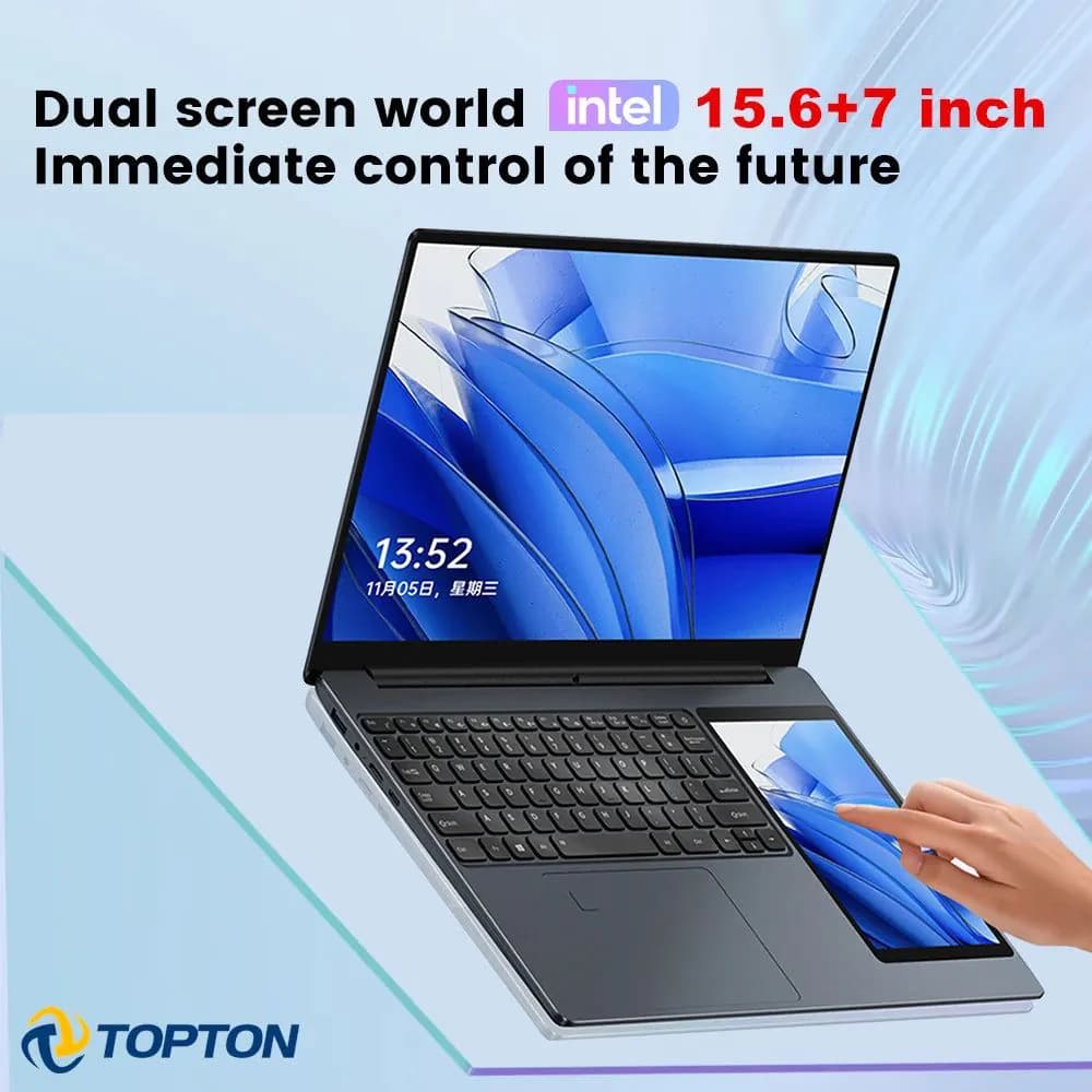 image-Topton L10 Dual Screen Laptop 15.6 Inch IPS + 7'' Touch 12th Gen Intel N100 Max 32G DDR4 2T SSD Slim Office Notebook PC Computer