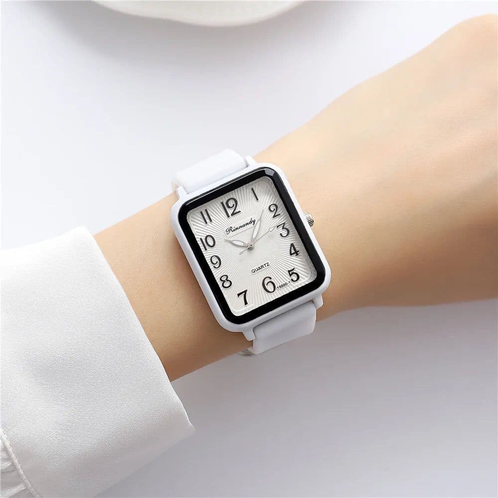 image-Fashion Lady Hot Sales Brands Watches Leisure Rectangle Digital Simple Women Quartz Watch Sports Silicone Strap Ladies Clock