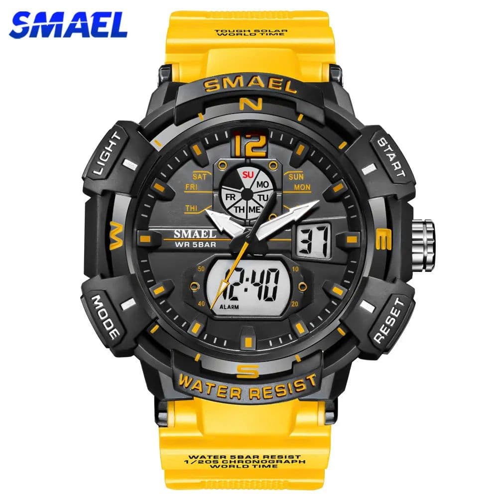 image-SMAEL Top Luxury Brand Men's Watch Outdoor Sports Waterproof Watches Dual Time Display Quartz Wristwatches Rubber Digital Clock