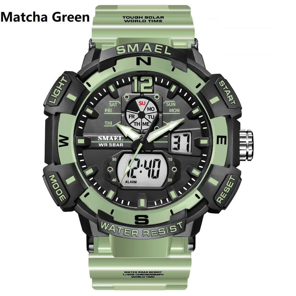 image-SMAEL Top Luxury Brand Men's Watch Outdoor Sports Waterproof Watches Dual Time Display Quartz Wristwatches Rubber Digital Clock