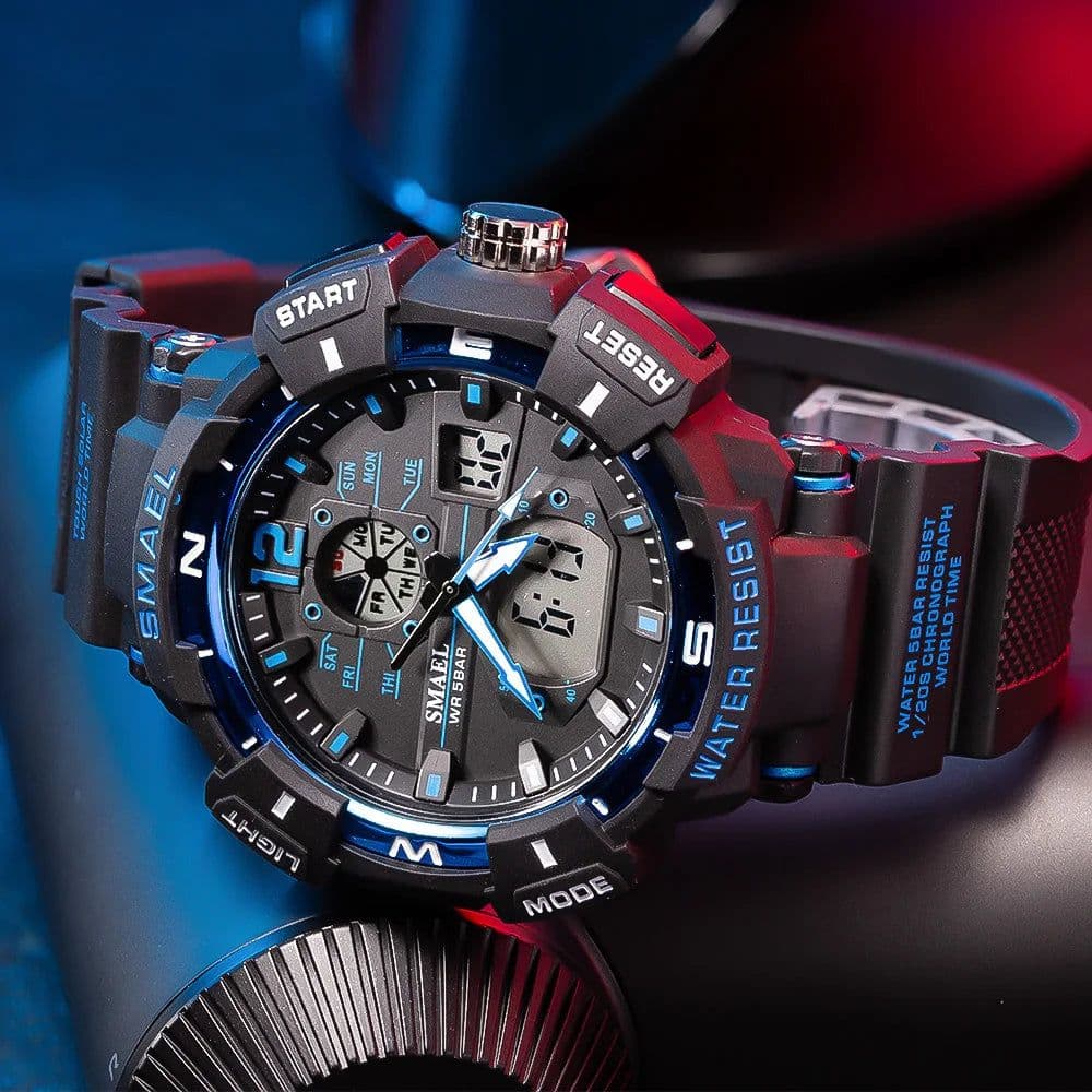 image-SMAEL Top Luxury Brand Men's Watch Outdoor Sports Waterproof Watches Dual Time Display Quartz Wristwatches Rubber Digital Clock