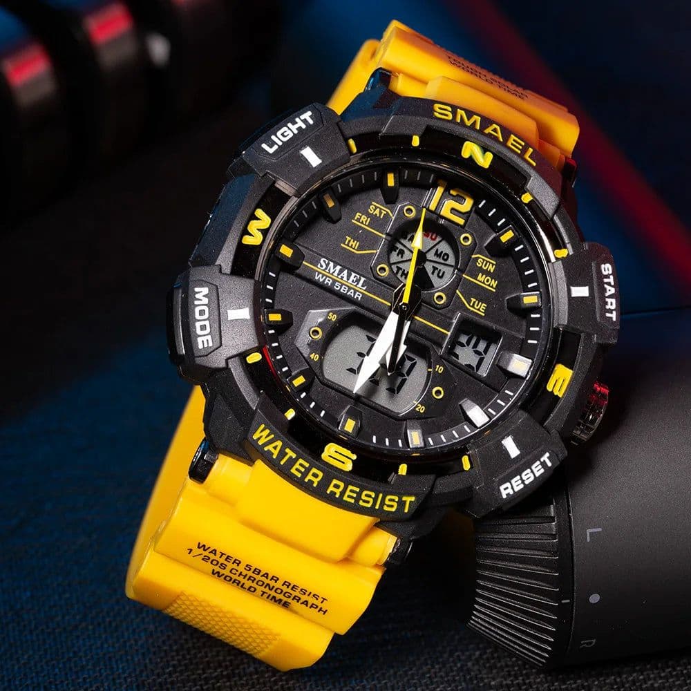 image-SMAEL Top Luxury Brand Men's Watch Outdoor Sports Waterproof Watches Dual Time Display Quartz Wristwatches Rubber Digital Clock
