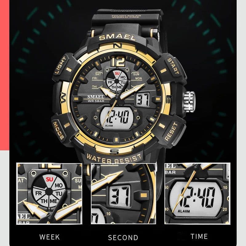 image-SMAEL Top Luxury Brand Men's Watch Outdoor Sports Waterproof Watches Dual Time Display Quartz Wristwatches Rubber Digital Clock