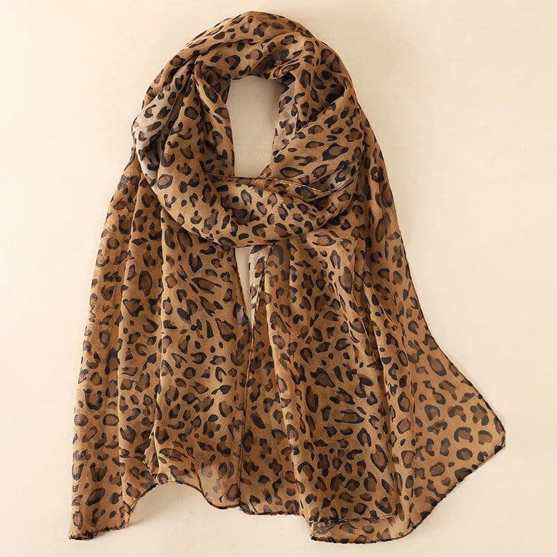 image-New Fashion 50*160cm Leopard Printing Chiffon Georgette Silk Scarf Women Foulard Lotus Leaf Long Shawl Summer Elegant Bandana