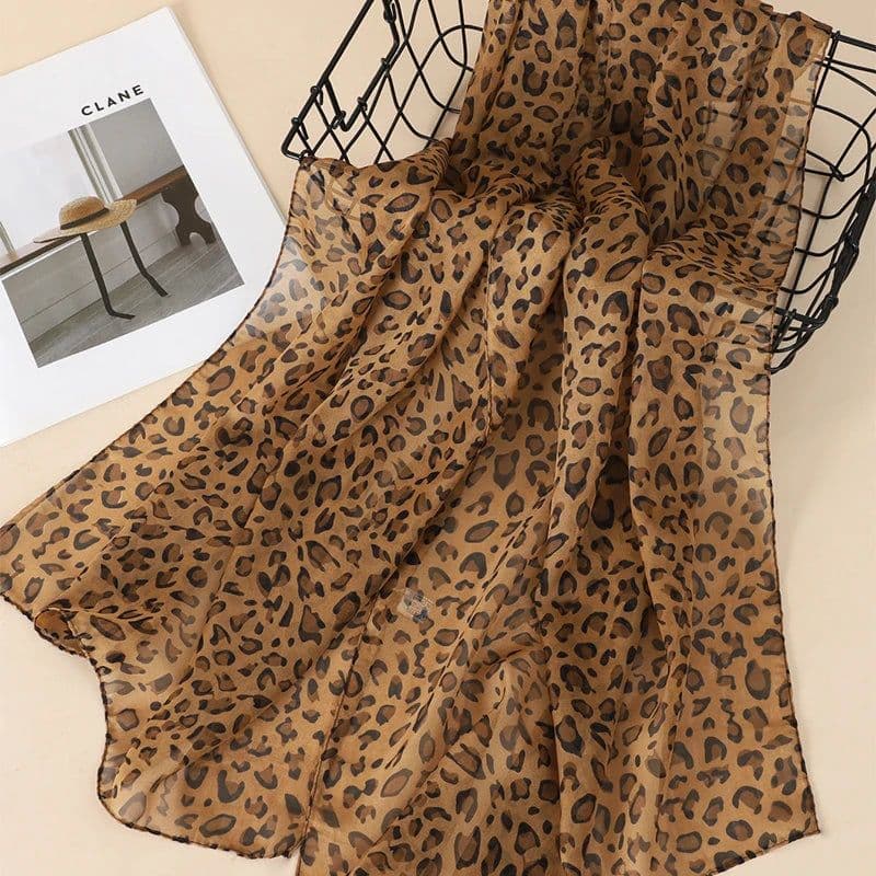 image-New Fashion 50*160cm Leopard Printing Chiffon Georgette Silk Scarf Women Foulard Lotus Leaf Long Shawl Summer Elegant Bandana