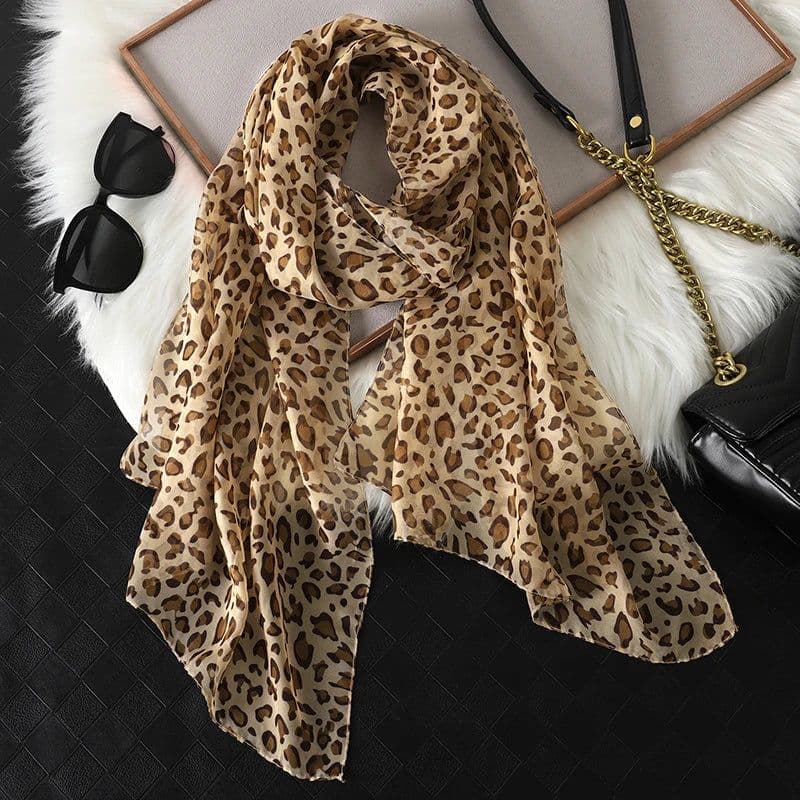 image-New Fashion 50*160cm Leopard Printing Chiffon Georgette Silk Scarf Women Foulard Lotus Leaf Long Shawl Summer Elegant Bandana
