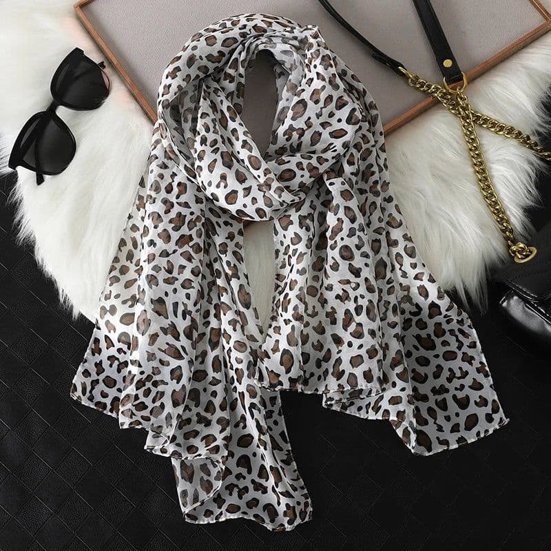 image-New Fashion 50*160cm Leopard Printing Chiffon Georgette Silk Scarf Women Foulard Lotus Leaf Long Shawl Summer Elegant Bandana