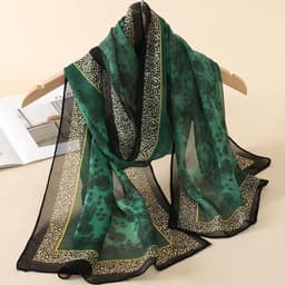 image-New Fashion 50*160cm Leopard Printing Chiffon Georgette Silk Scarf Women Foulard Lotus Leaf Long Shawl Summer Elegant Bandana