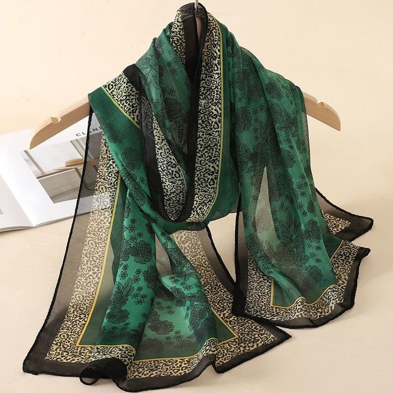 image-New Fashion 50*160cm Leopard Printing Chiffon Georgette Silk Scarf Women Foulard Lotus Leaf Long Shawl Summer Elegant Bandana
