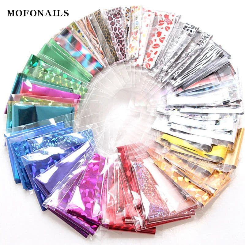 image-50pcs/Lo Holographic Transfer Foil Stickers 4*20cm Random Decals 30pc Flower Transferring Wraps Slider Nail Transfer Foil Decors