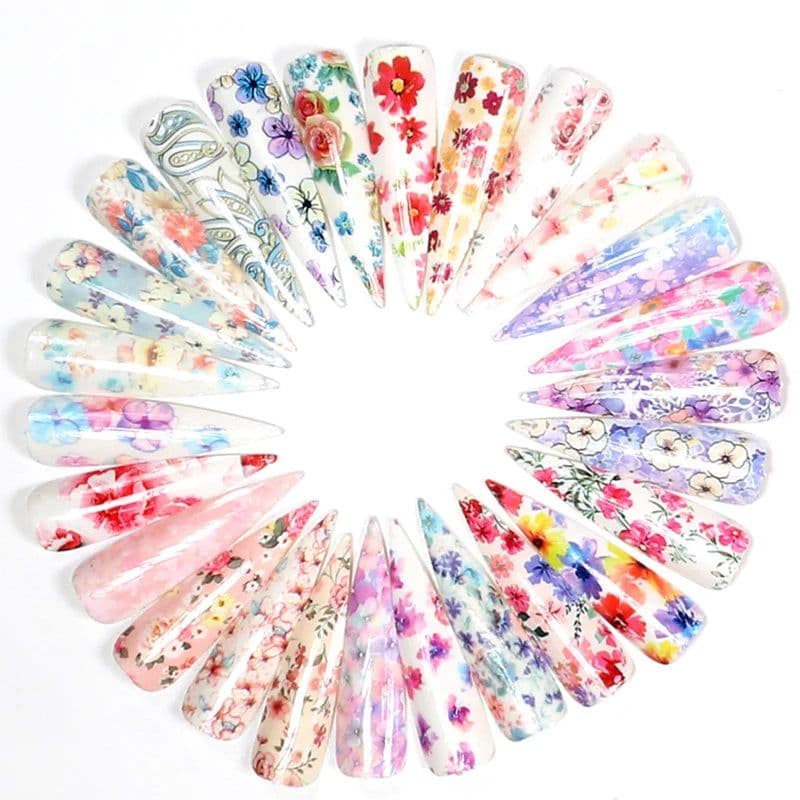 image-50pcs/Lo Holographic Transfer Foil Stickers 4*20cm Random Decals 30pc Flower Transferring Wraps Slider Nail Transfer Foil Decors
