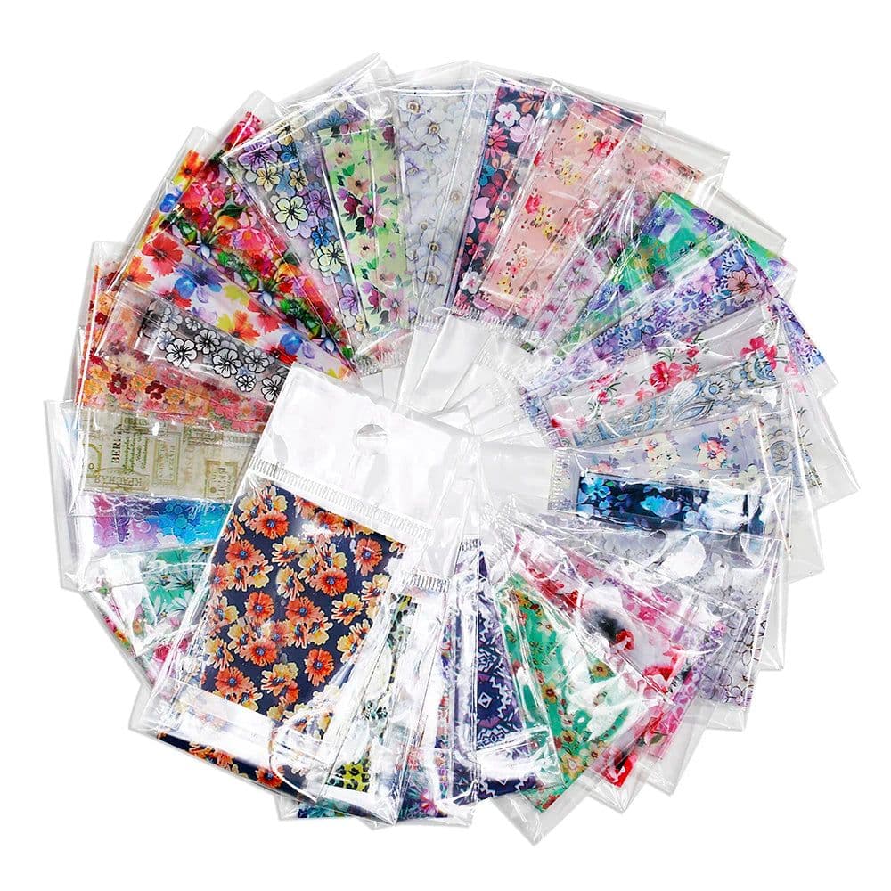 image-50pcs/Lo Holographic Transfer Foil Stickers 4*20cm Random Decals 30pc Flower Transferring Wraps Slider Nail Transfer Foil Decors