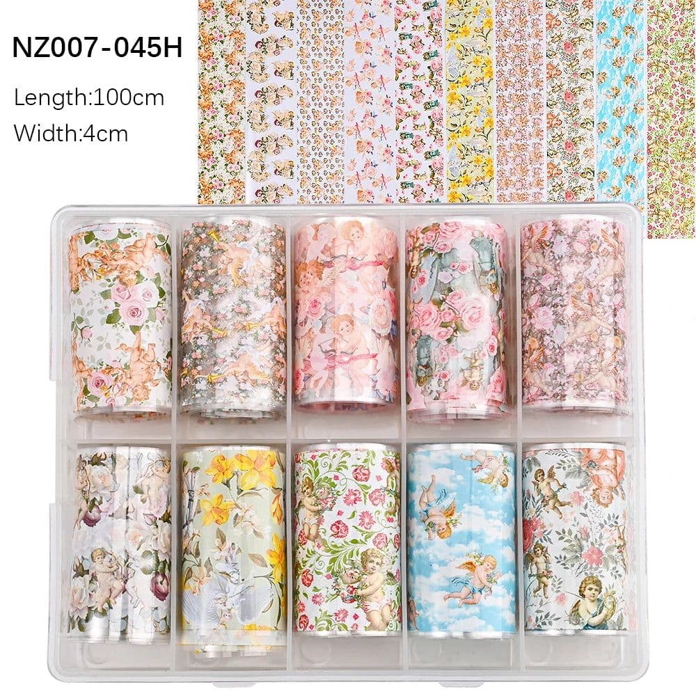 image-50pcs/Lo Holographic Transfer Foil Stickers 4*20cm Random Decals 30pc Flower Transferring Wraps Slider Nail Transfer Foil Decors