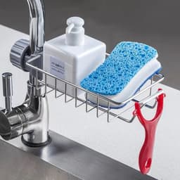 image-Kitchen Stainless Steel Sink Drain Rack Sponge Storage Faucet Holder Soap Drainer Shelf Basket Organizer Bathroom Accessories