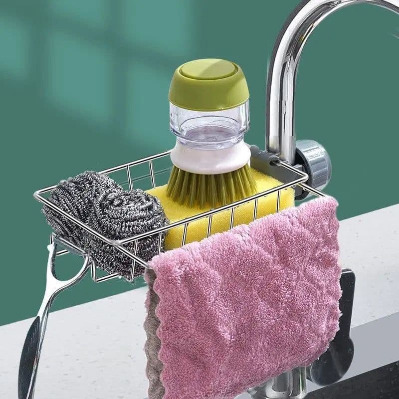 image-Kitchen Stainless Steel Sink Drain Rack Sponge Storage Faucet Holder Soap Drainer Shelf Basket Organizer Bathroom Accessories