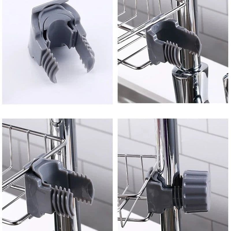 image-Kitchen Stainless Steel Sink Drain Rack Sponge Storage Faucet Holder Soap Drainer Shelf Basket Organizer Bathroom Accessories