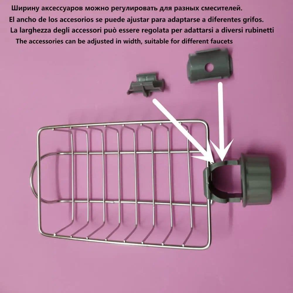 image-Kitchen Stainless Steel Sink Drain Rack Sponge Storage Faucet Holder Soap Drainer Shelf Basket Organizer Bathroom Accessories