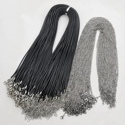 image-Fashion 1.5MM 2.0MM 45cm 60cm 70cm stainless steel or black Wax rope lobster clasp necklace lanyard Jewelry pendant cords 100pc