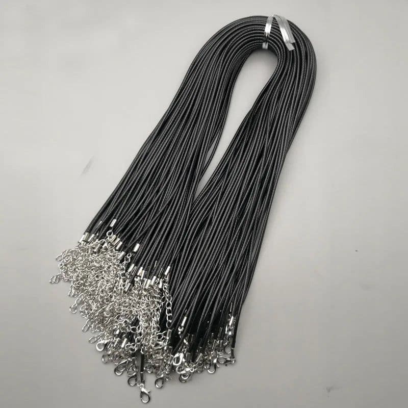 image-Fashion 1.5MM 2.0MM 45cm 60cm 70cm stainless steel or black Wax rope lobster clasp necklace lanyard Jewelry pendant cords 100pc