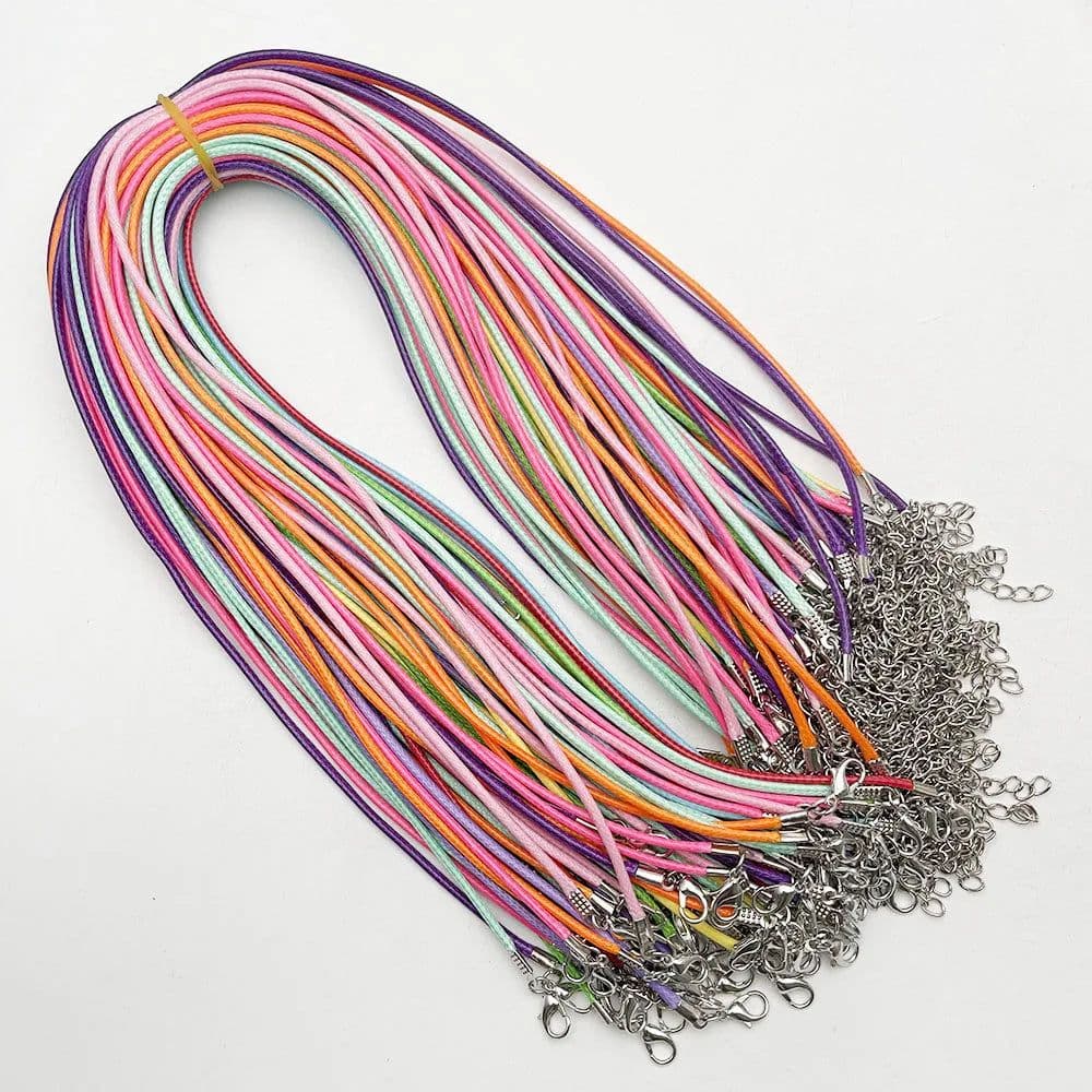image-Fashion 1.5MM 2.0MM 45cm 60cm 70cm stainless steel or black Wax rope lobster clasp necklace lanyard Jewelry pendant cords 100pc