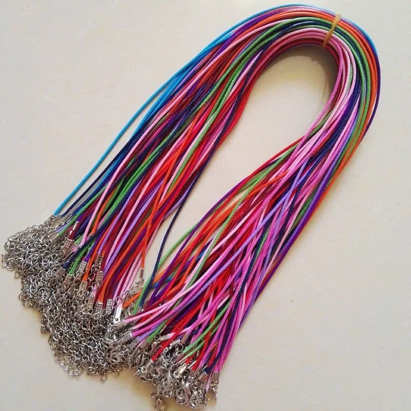 image-Fashion 1.5MM 2.0MM 45cm 60cm 70cm stainless steel or black Wax rope lobster clasp necklace lanyard Jewelry pendant cords 100pc