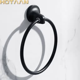 image-Matte Black Finish Stainless Steel Wall Mounted Towel Ring Bathroom Accessories Round Towel Holder Bathroom Towel Rack Hanger