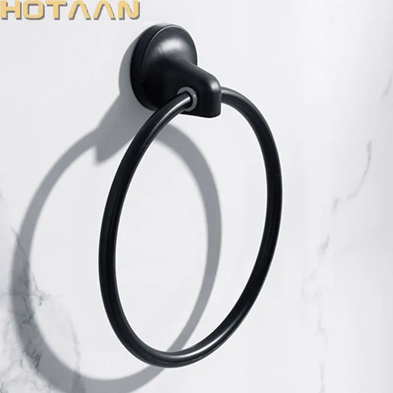 image-Matte Black Finish Stainless Steel Wall Mounted Towel Ring Bathroom Accessories Round Towel Holder Bathroom Towel Rack Hanger