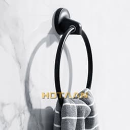 image-Matte Black Finish Stainless Steel Wall Mounted Towel Ring Bathroom Accessories Round Towel Holder Bathroom Towel Rack Hanger