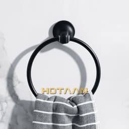 image-Matte Black Finish Stainless Steel Wall Mounted Towel Ring Bathroom Accessories Round Towel Holder Bathroom Towel Rack Hanger