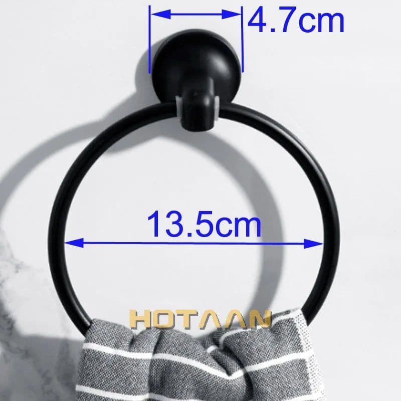 image-Matte Black Finish Stainless Steel Wall Mounted Towel Ring Bathroom Accessories Round Towel Holder Bathroom Towel Rack Hanger