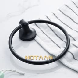 image-Matte Black Finish Stainless Steel Wall Mounted Towel Ring Bathroom Accessories Round Towel Holder Bathroom Towel Rack Hanger