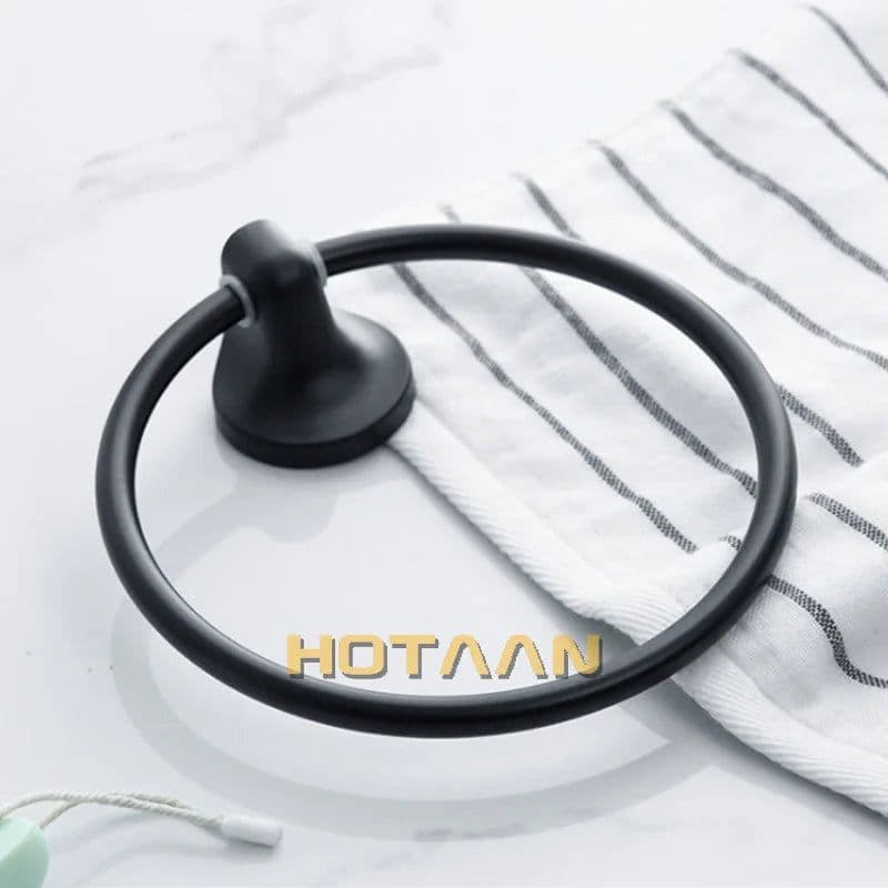 image-Matte Black Finish Stainless Steel Wall Mounted Towel Ring Bathroom Accessories Round Towel Holder Bathroom Towel Rack Hanger