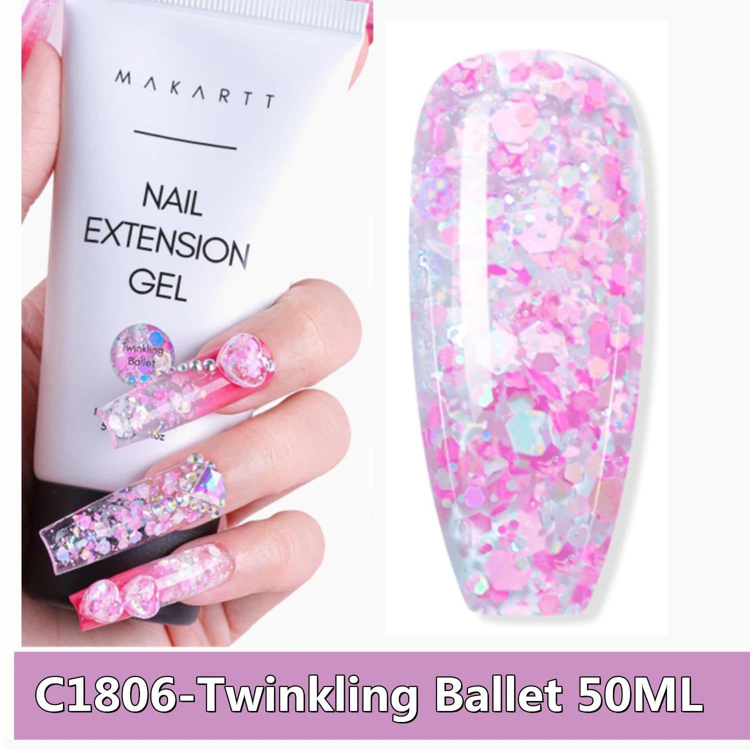 image-Makartt Poly Nail Extension Gel 30ML / 50ML Pink Clear White Blue Nail Gel Trendy Nail Art Design French Manicure For Starters