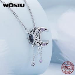 image-WOSTU 925 Sterling Silver Dreamy Purple Heart Charms Safety Chain Space Jewelry Beads Fit Original Bracelet DIY Bangle For Women