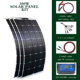 image-solar panel kit and 300w 200w 100w flexible solar panels 12v 24v high efficiency battery charger module