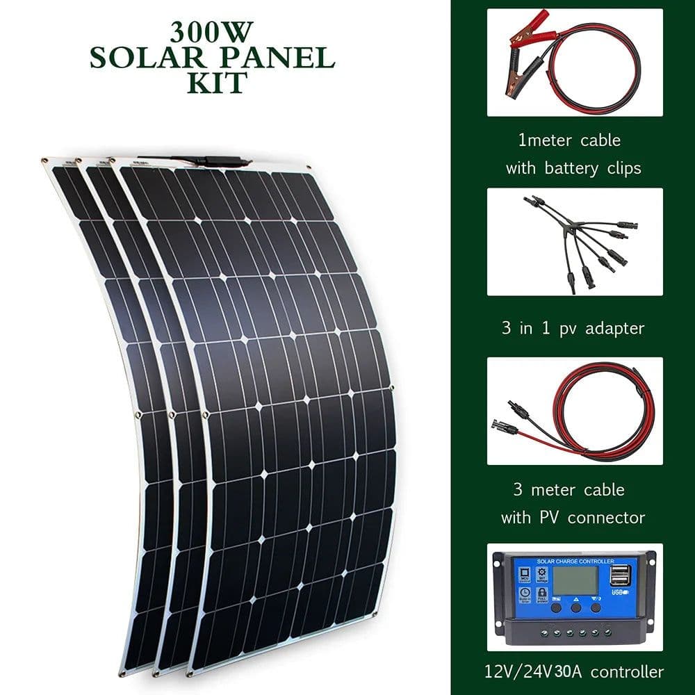 image-solar panel kit and 300w 200w 100w flexible solar panels 12v 24v high efficiency battery charger module