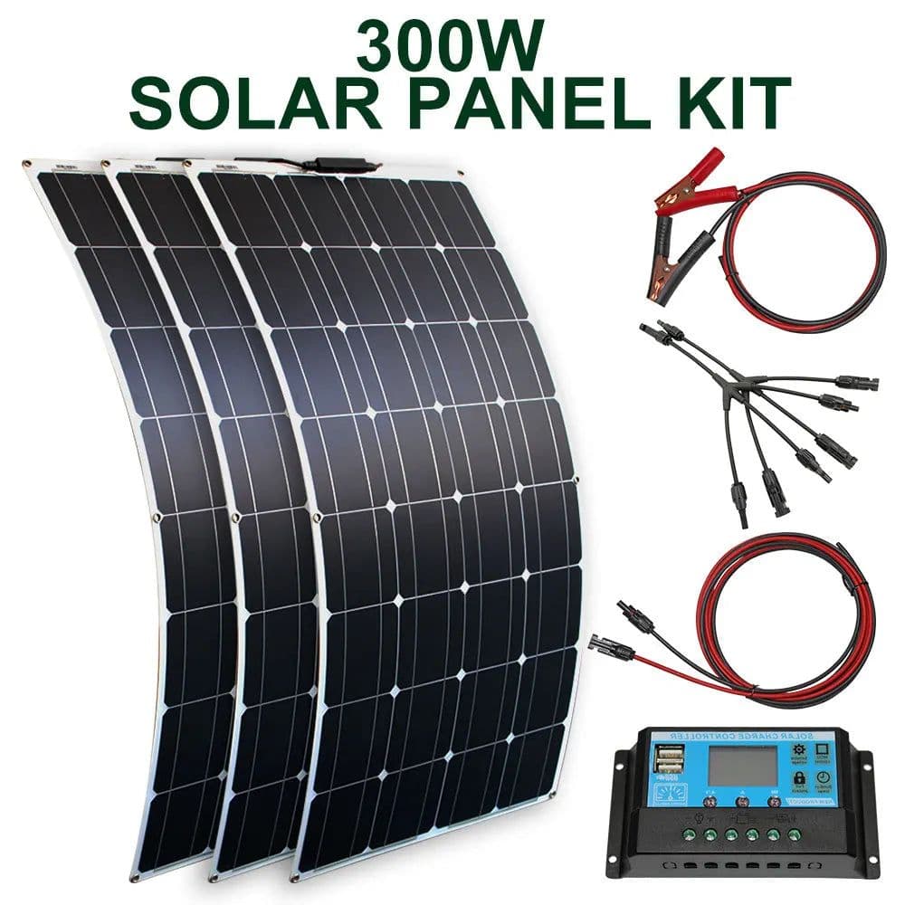 image-solar panel kit and 300w 200w 100w flexible solar panels 12v 24v high efficiency battery charger module