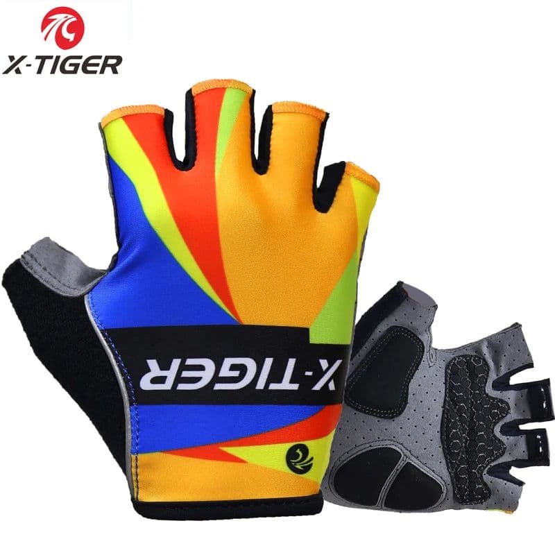 image-X-Tiger Cycling Gloves Mens MTB Road Gloves Reflective Mountain Bike Half Finger Gloves Bicycle Non-slip Sports Gloves