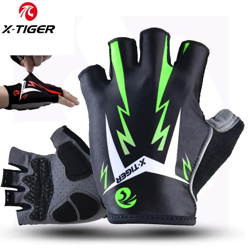 image-X-Tiger Cycling Gloves Mens MTB Road Gloves Reflective Mountain Bike Half Finger Gloves Bicycle Non-slip Sports Gloves
