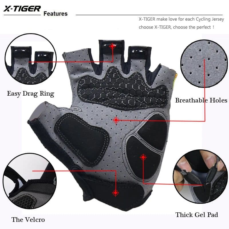 image-X-Tiger Cycling Gloves Mens MTB Road Gloves Reflective Mountain Bike Half Finger Gloves Bicycle Non-slip Sports Gloves