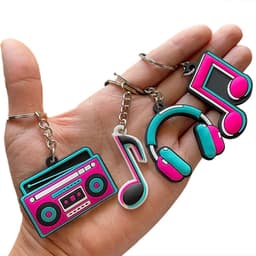 image-12 Pieces Music Party Favors 80s Decorations Silicone Keychain Musical Note Roll Themed Party Supplies Radio Earphone Shaped