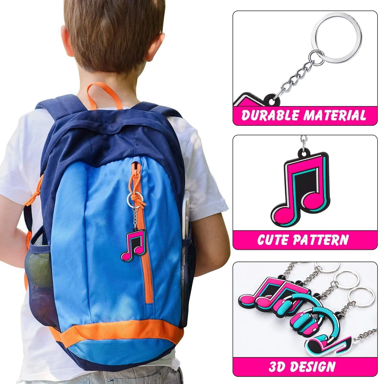 image-12 Pieces Music Party Favors 80s Decorations Silicone Keychain Musical Note Roll Themed Party Supplies Radio Earphone Shaped