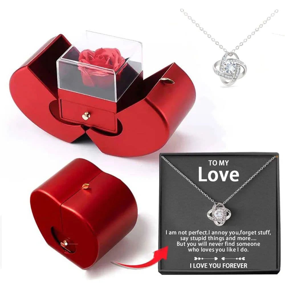 image-Dropshipping Christmas Gift Red Apple Jewelry Box Necklace Eternal Rose for Girl Mother's Day New Year Valentine's Day Gifts