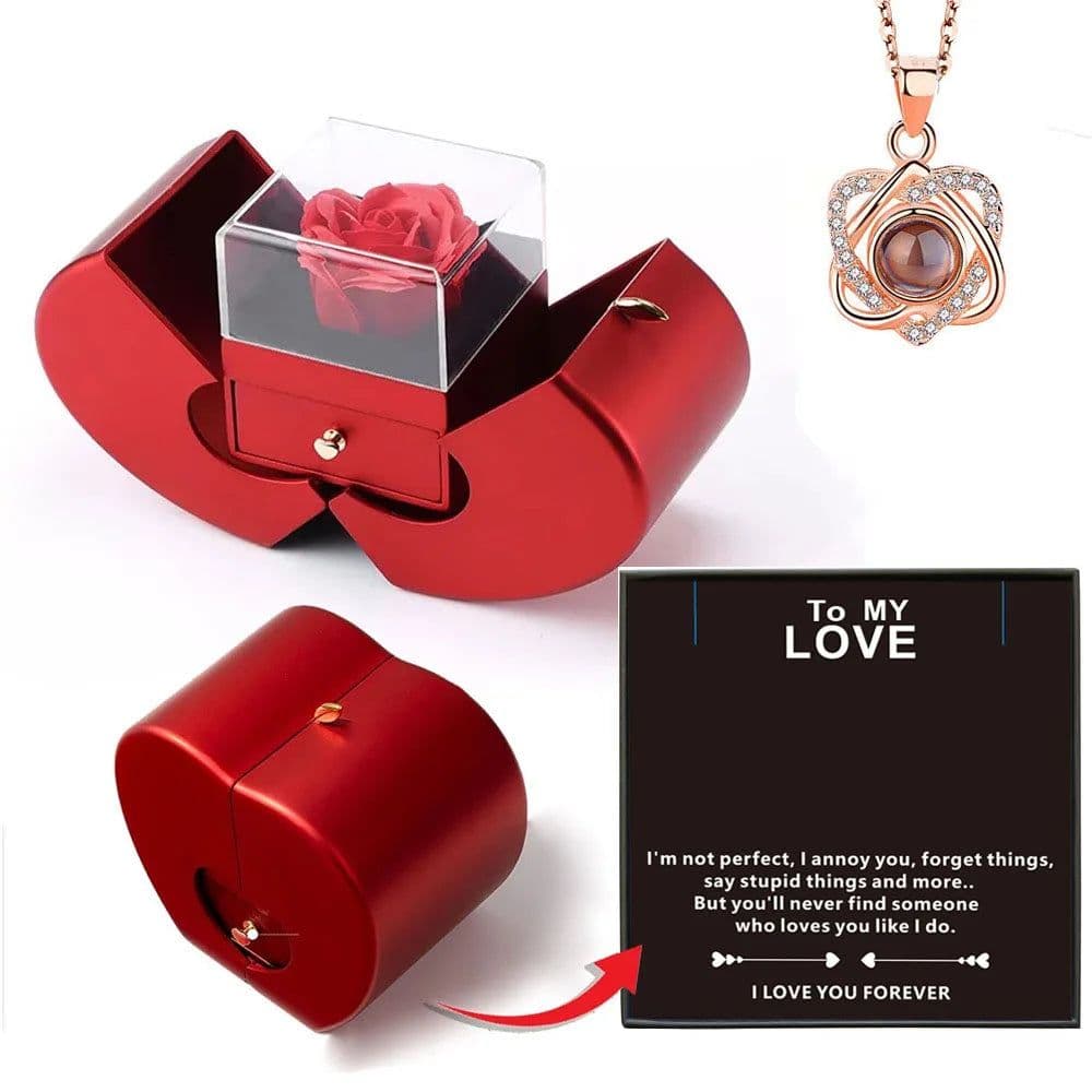 image-Dropshipping Christmas Gift Red Apple Jewelry Box Necklace Eternal Rose for Girl Mother's Day New Year Valentine's Day Gifts