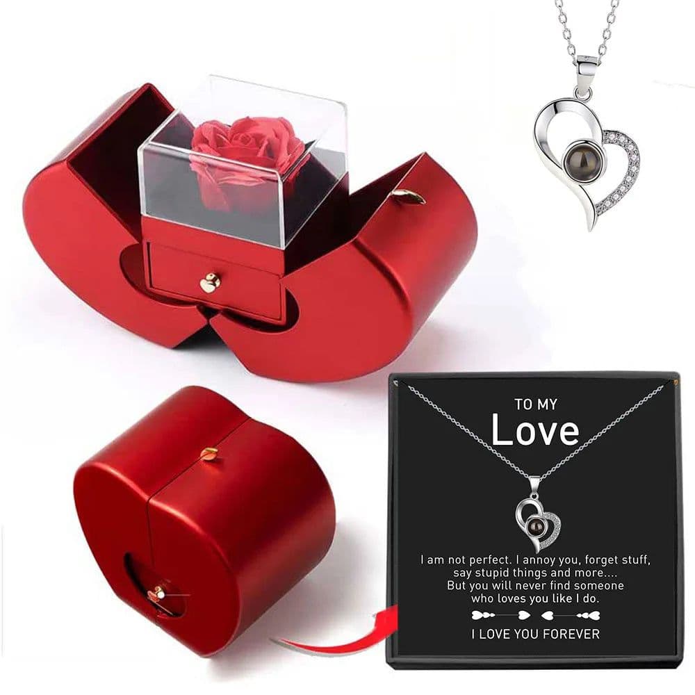 image-Dropshipping Christmas Gift Red Apple Jewelry Box Necklace Eternal Rose for Girl Mother's Day New Year Valentine's Day Gifts