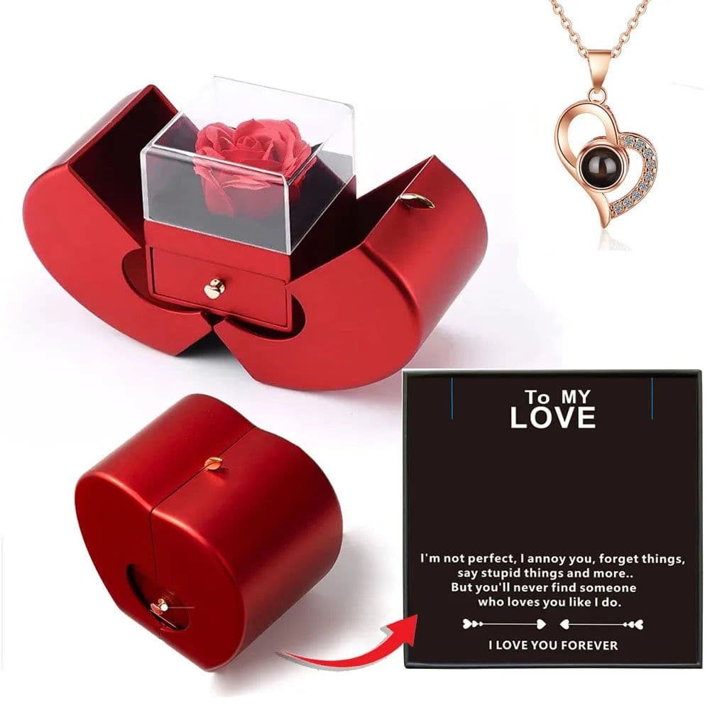 image-Dropshipping Christmas Gift Red Apple Jewelry Box Necklace Eternal Rose for Girl Mother's Day New Year Valentine's Day Gifts