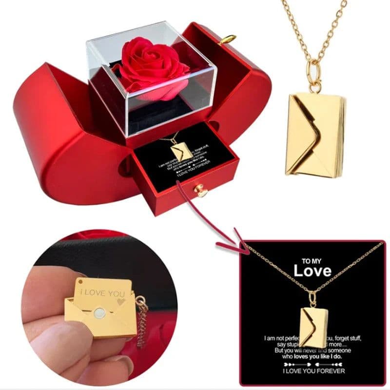 image-Dropshipping Christmas Gift Red Apple Jewelry Box Necklace Eternal Rose for Girl Mother's Day New Year Valentine's Day Gifts